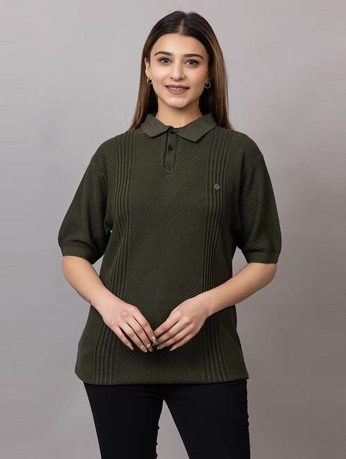 women self design short sleeve polo t-shirt - 21733601 - Standard Image - 0