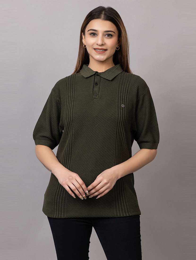 women self design short sleeve polo t-shirt - 21733601 - Zoom Image - 0