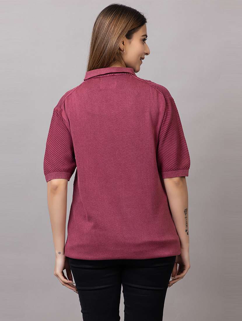 women self design short sleeve polo t-shirt - 21733602 -  Standard Image - 3