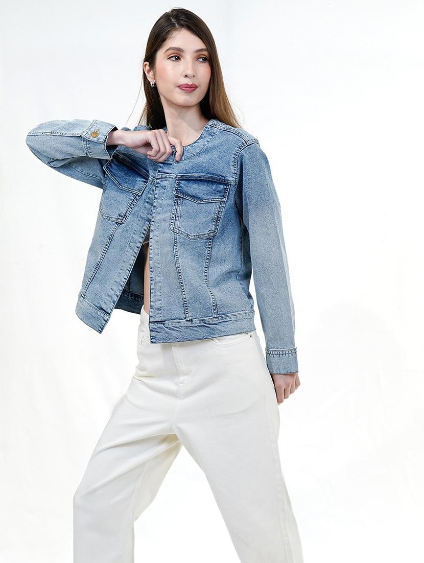women blue long sleeve denim jacket - 21733635 -  Zoom Image - 0