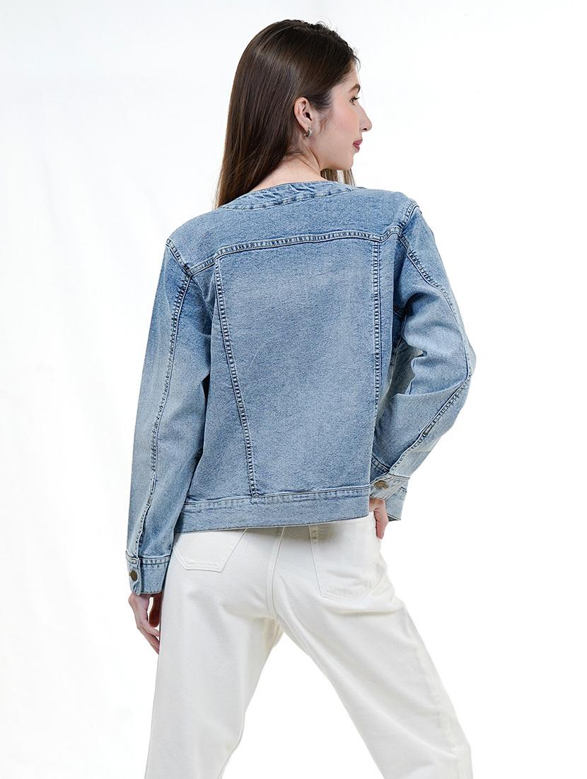 women blue long sleeve denim jacket - 21733635 - Standard Image - 3