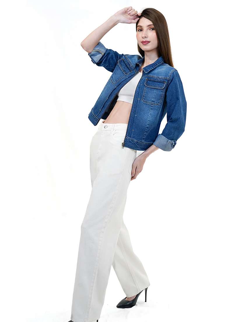 women blue long sleeve denim jacket - 21733638 - Standard Image - 5
