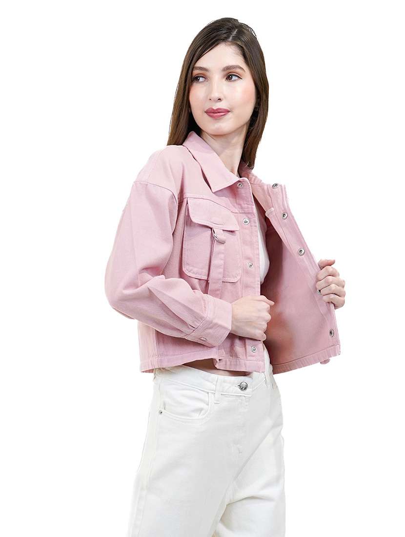 women pink long sleeve denim jacket - 21733639 -  Standard Image - 3