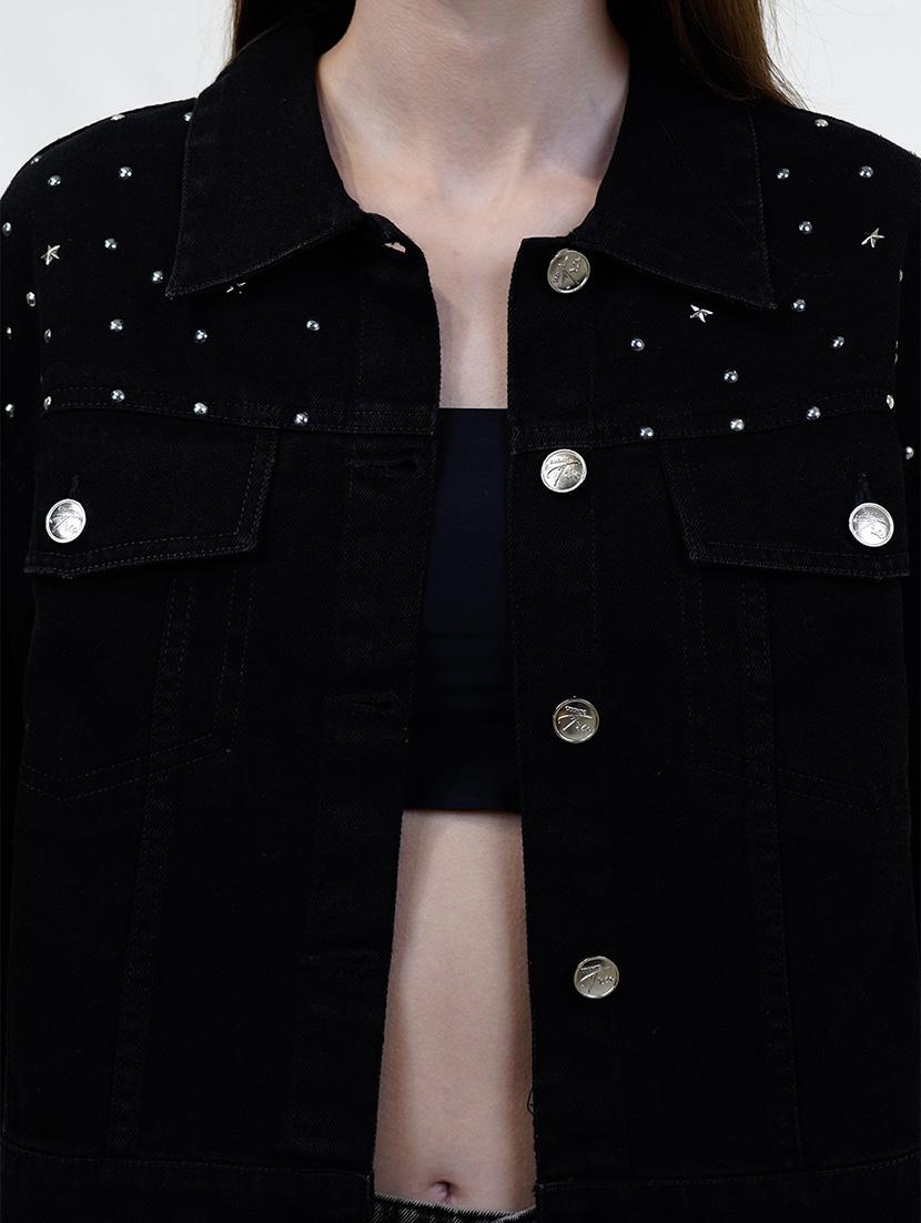 women black long sleeve embellished denim jacket - 21733640 - Standard Image - 5