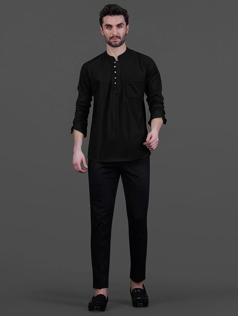 men solid long sleeve short kurta - 21734954 - Standard Image - 3