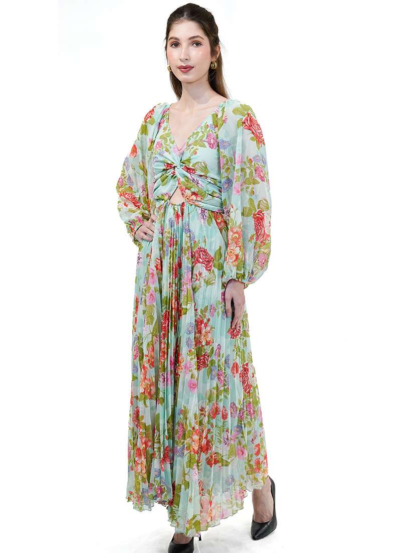 women floral printed  fit & flare maxi dress