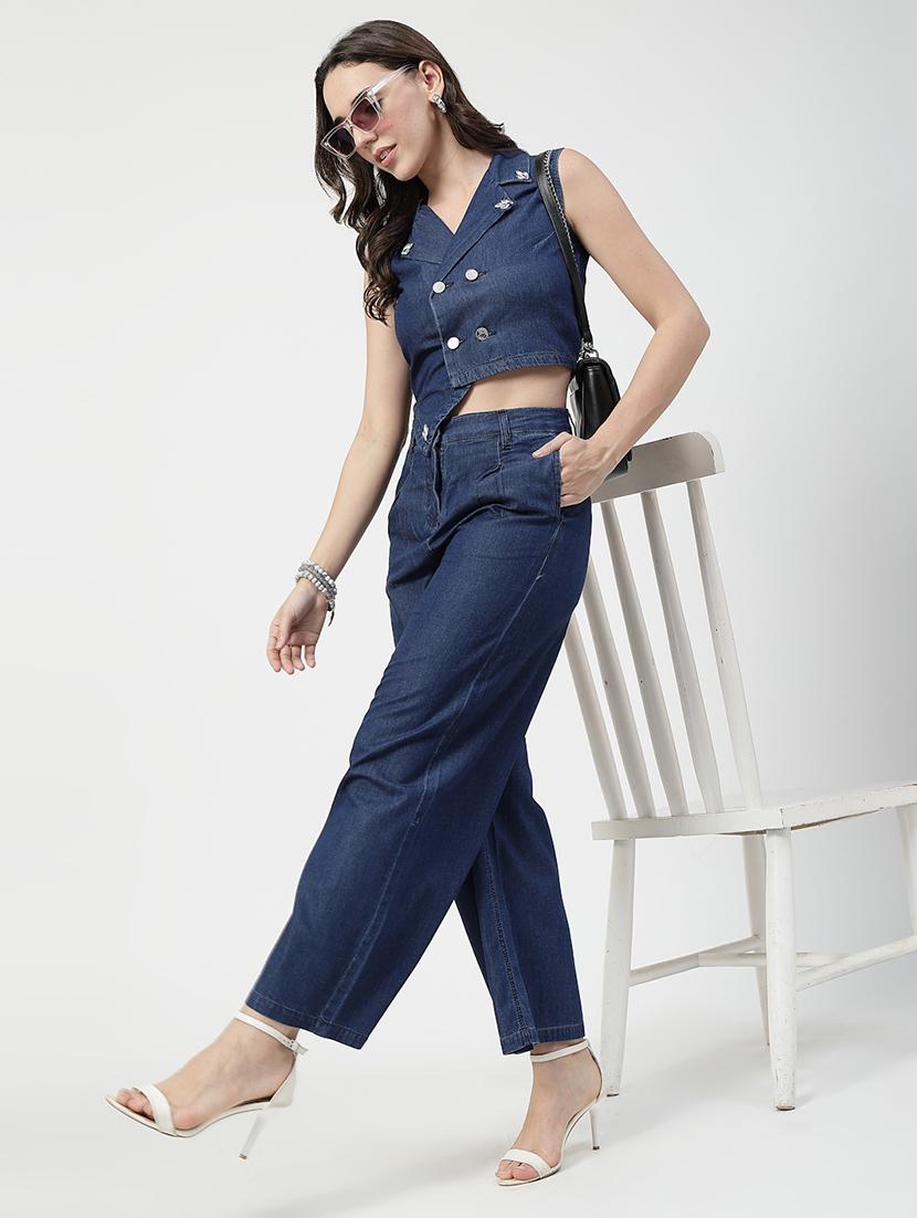 women blue solid top and trouser co-ord set - 21737318 - Zoom Image - 0