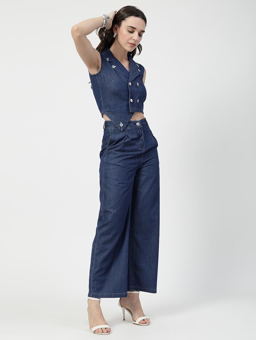 women blue solid top and trouser co-ord set - 21737318 - Standard Image - 3