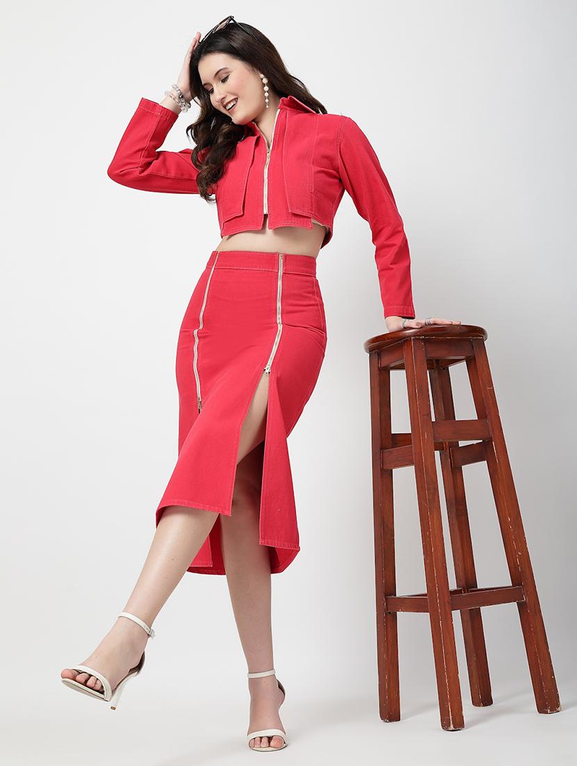 women pink solid top and skirt co-ord set - 21737320 - Standard Image - 5