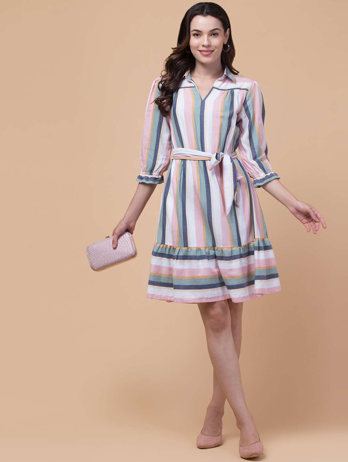 women striped tiered dress - 21737322 - Standard Image - 5