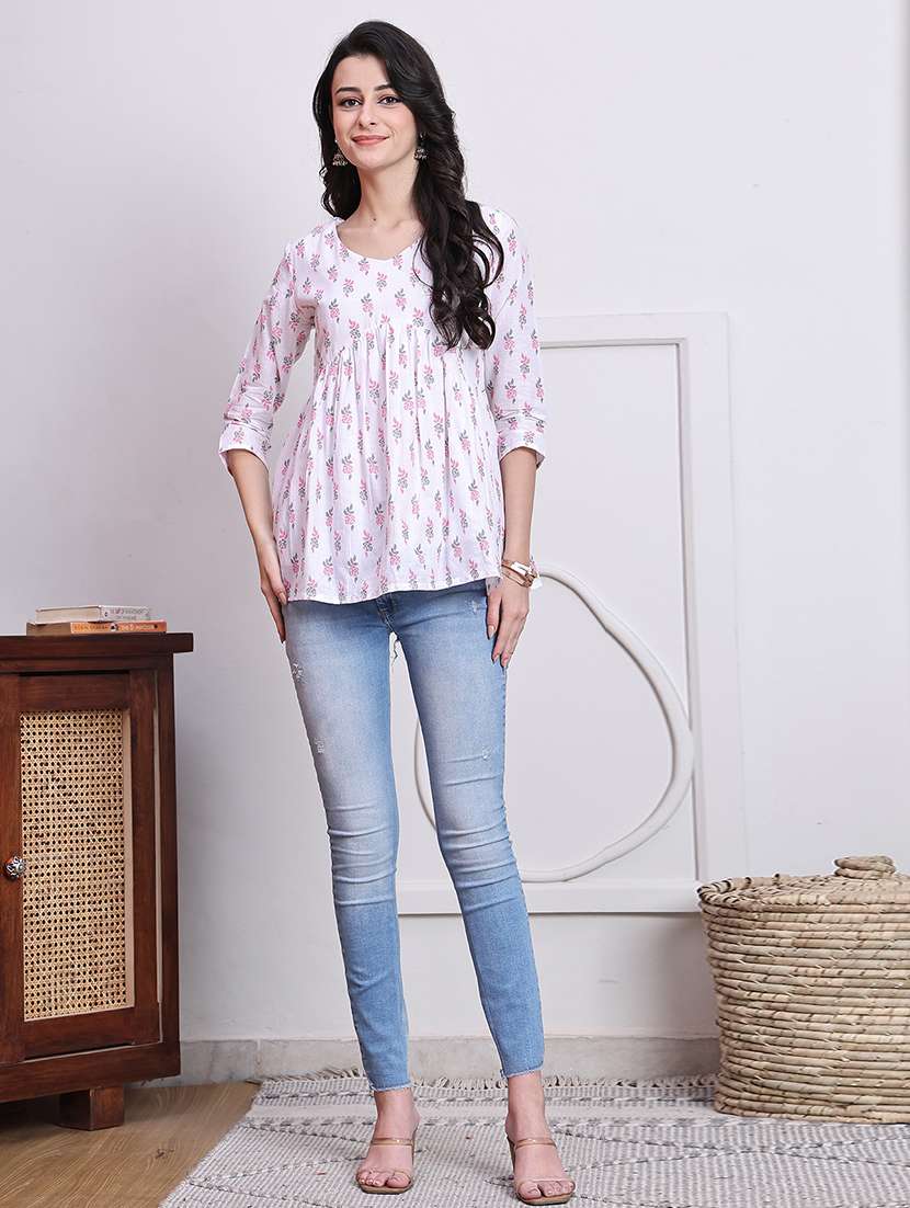 women three quarter sleeve a-line ethnic top - 21737366 -  Standard Image - 3