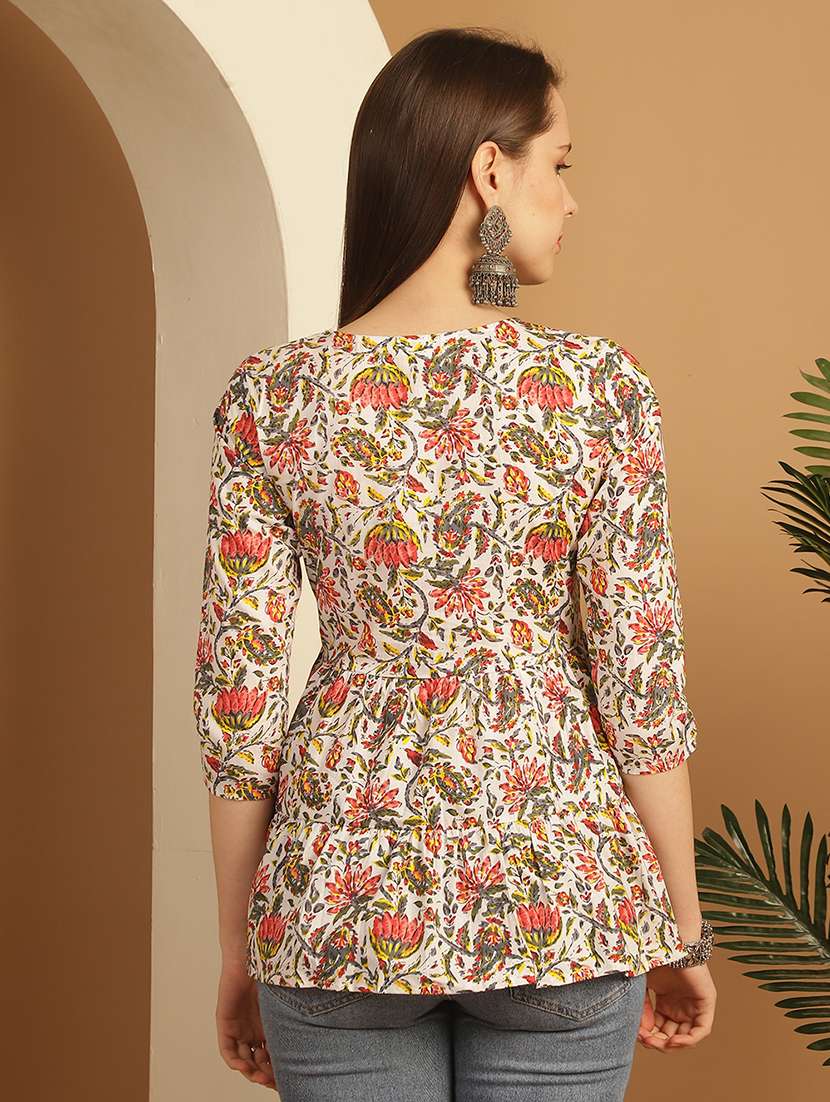 women three quarter sleeve a-line ethnic top - 21737369 -  Standard Image - 3