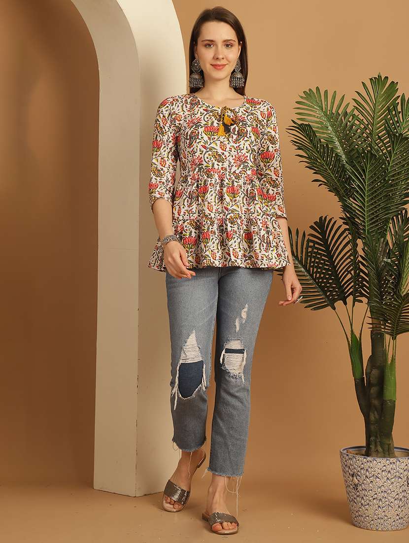women three quarter sleeve a-line ethnic top - 21737369 -  Standard Image - 5