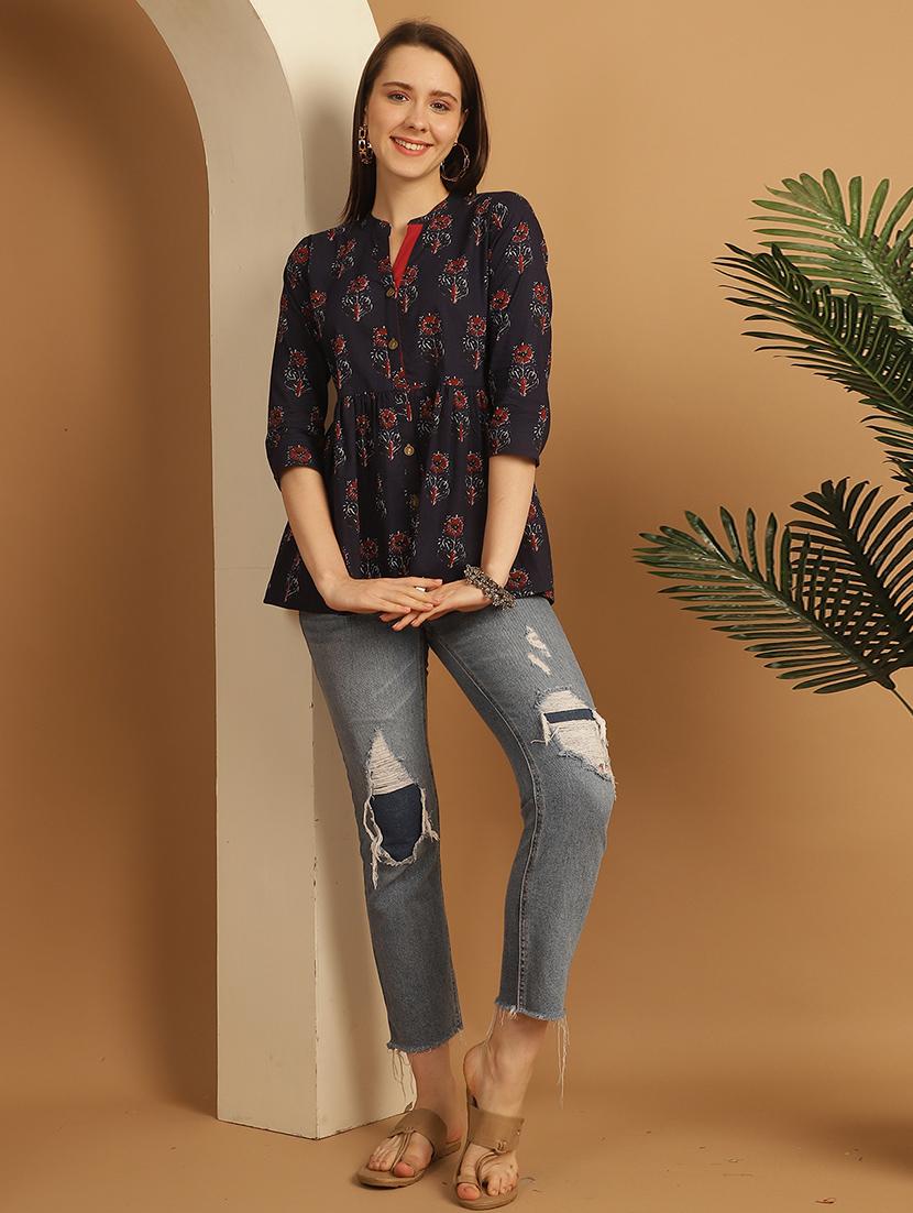 women three quarter sleeve a-line ethnic top - 21737370 - Standard Image - 3