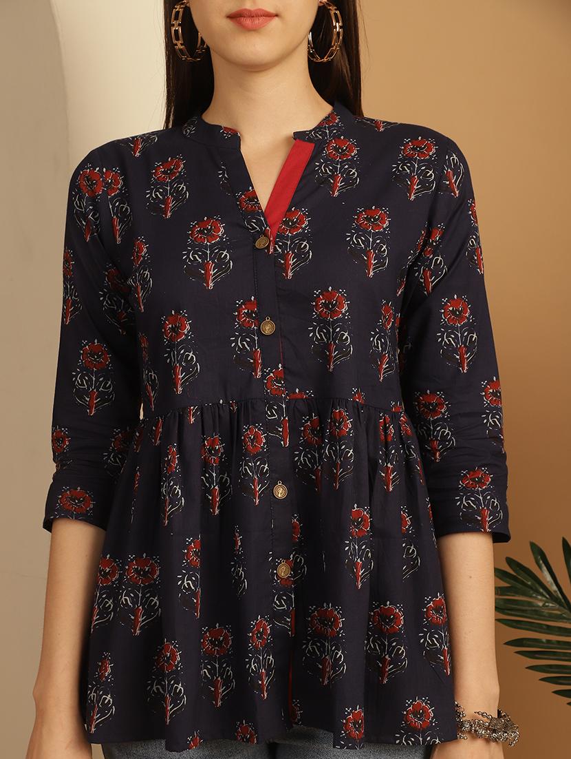 women three quarter sleeve a-line ethnic top - 21737370 - Standard Image - 5