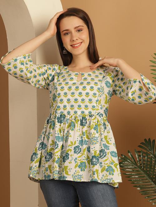 women three quarter sleeve flared ethnic top - 21737375 - Standard Image - 0
