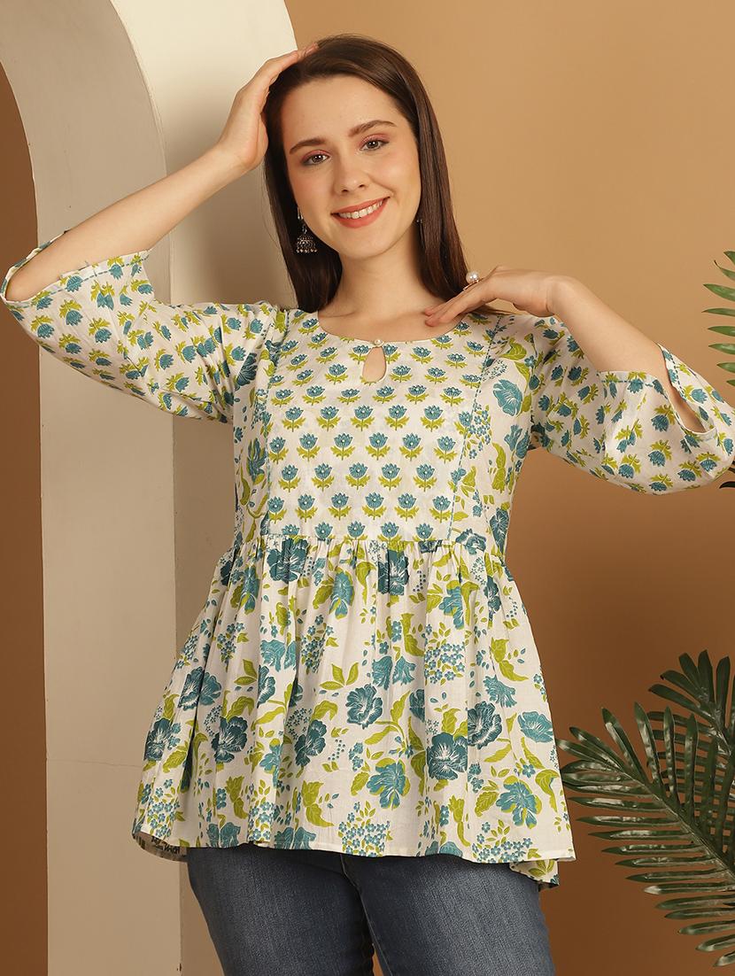 women three quarter sleeve flared ethnic top - 21737375 - Zoom Image - 0