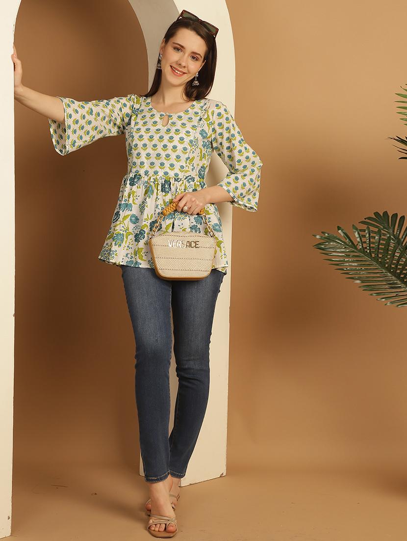 women three quarter sleeve flared ethnic top - 21737375 - Standard Image - 5
