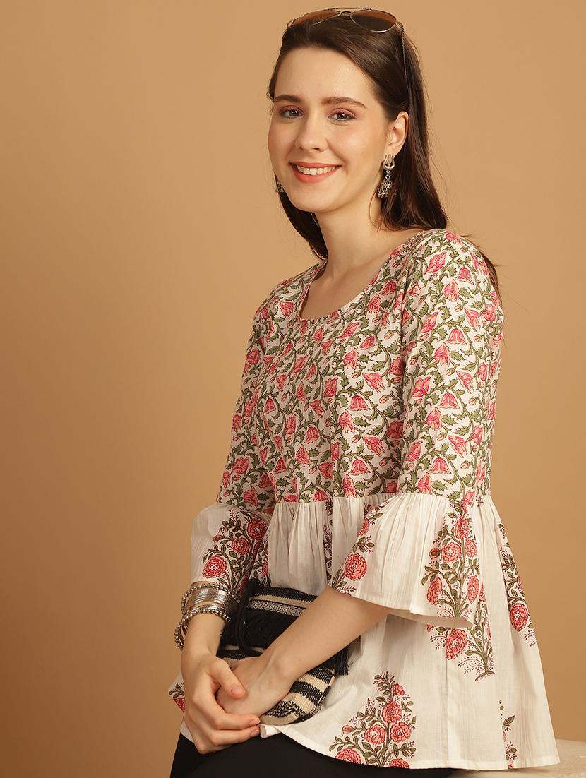 women three quarter sleeve flared ethnic top - 21737378 -  Zoom Image - 0