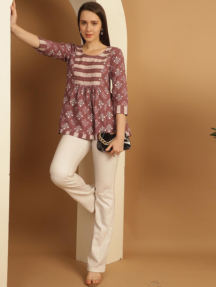 women three quarter sleeve a-line ethnic top - 21737380 - Standard Image - 5
