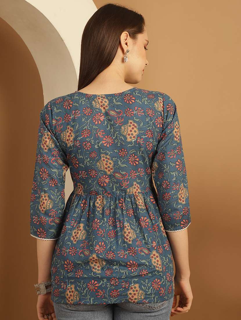 women floral printed v neck a-line top - 21737385 -  Standard Image - 3