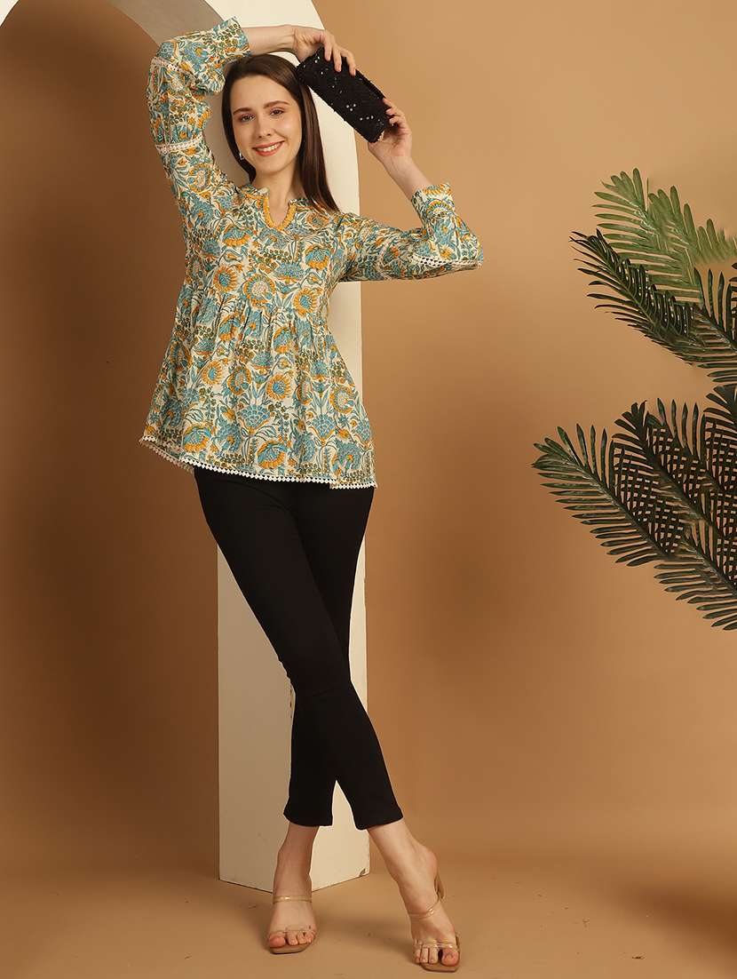 women floral printed mandarin neck a-line top - 21737390 -  Standard Image - 3