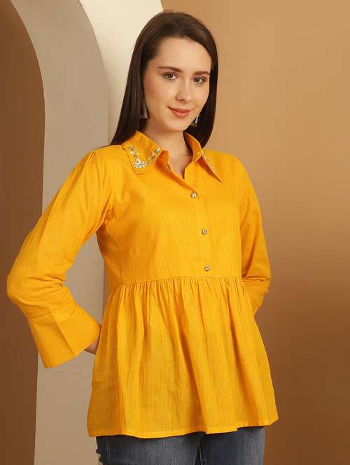 women three quarter sleeve flared ethnic top - 21737394 - Standard Image - 0