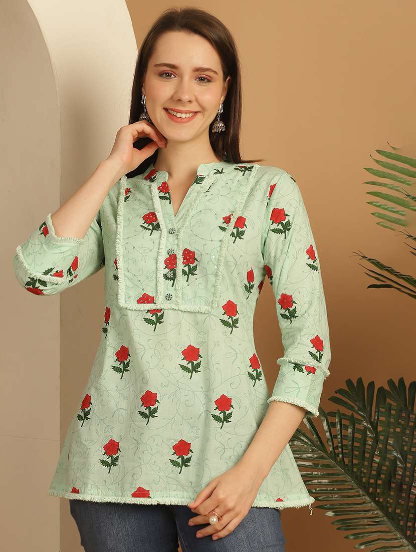 women three quarter sleeve a-line ethnic top