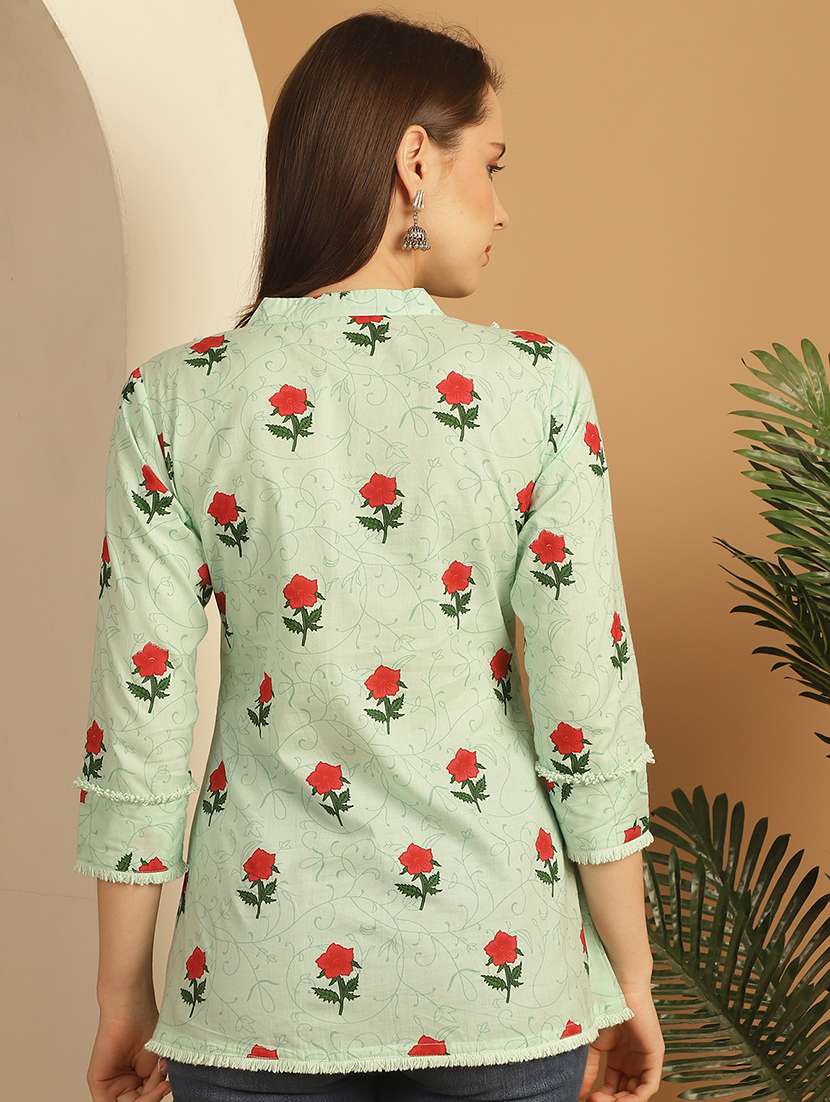 women three quarter sleeve a-line ethnic top - 21737395 -  Standard Image - 3