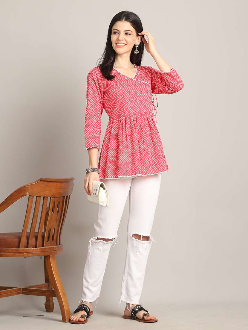 women three quarter sleeve flared ethnic top - 21737397 -  Standard Image - 3