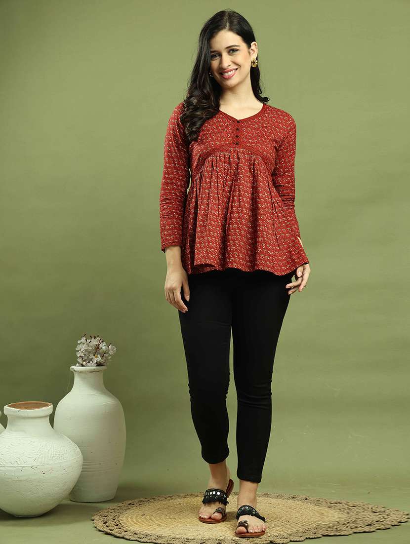 women three quarter sleeve flared ethnic top - 21737399 -  Standard Image - 3