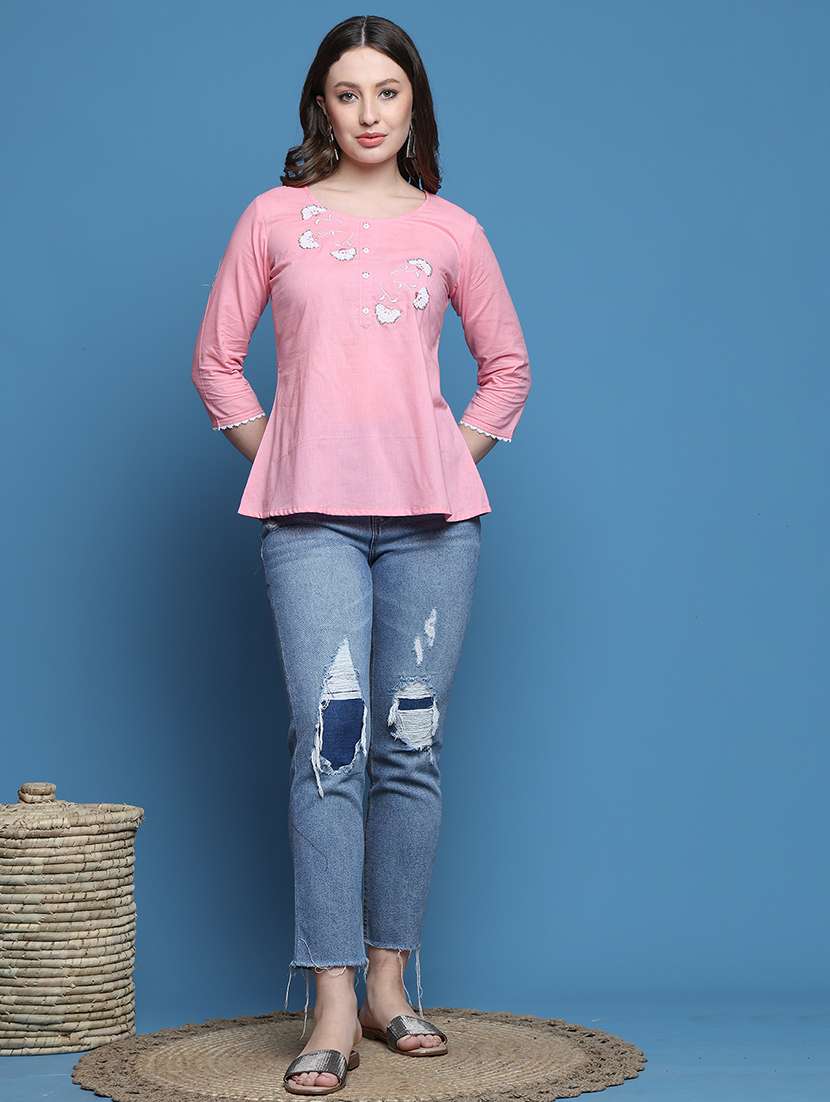 women three quarter sleeve a-line ethnic top - 21737406 -  Standard Image - 3