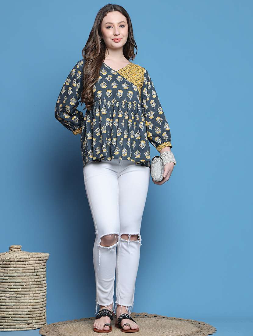 women three quarter sleeve flared ethnic top - 21737407 -  Standard Image - 3