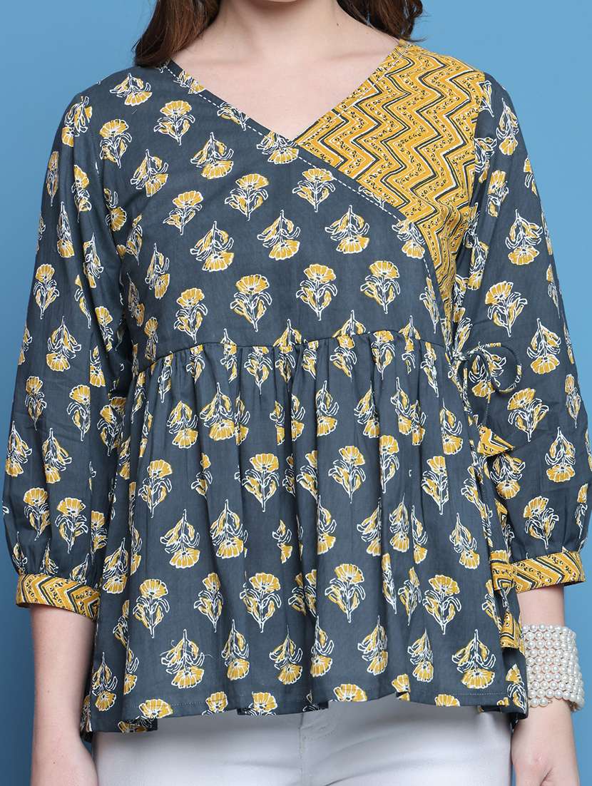 women three quarter sleeve flared ethnic top - 21737407 -  Standard Image - 5