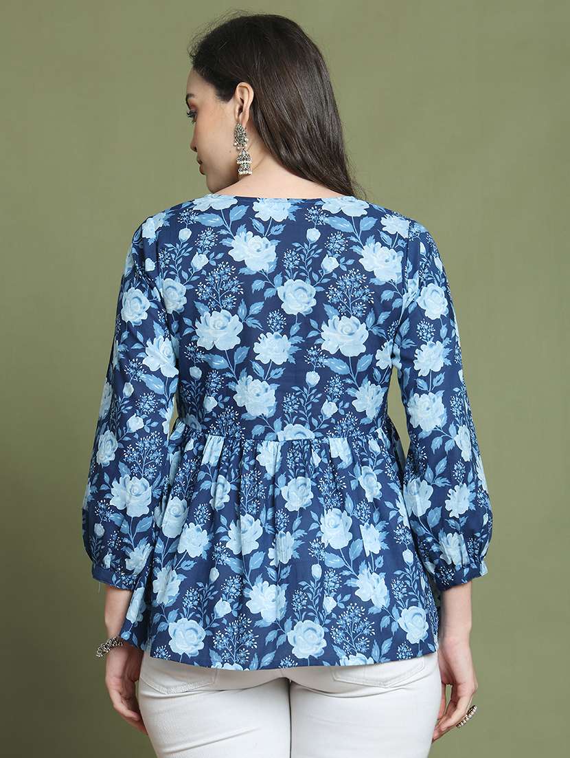 women floral printed v neck a-line top - 21737410 -  Standard Image - 3