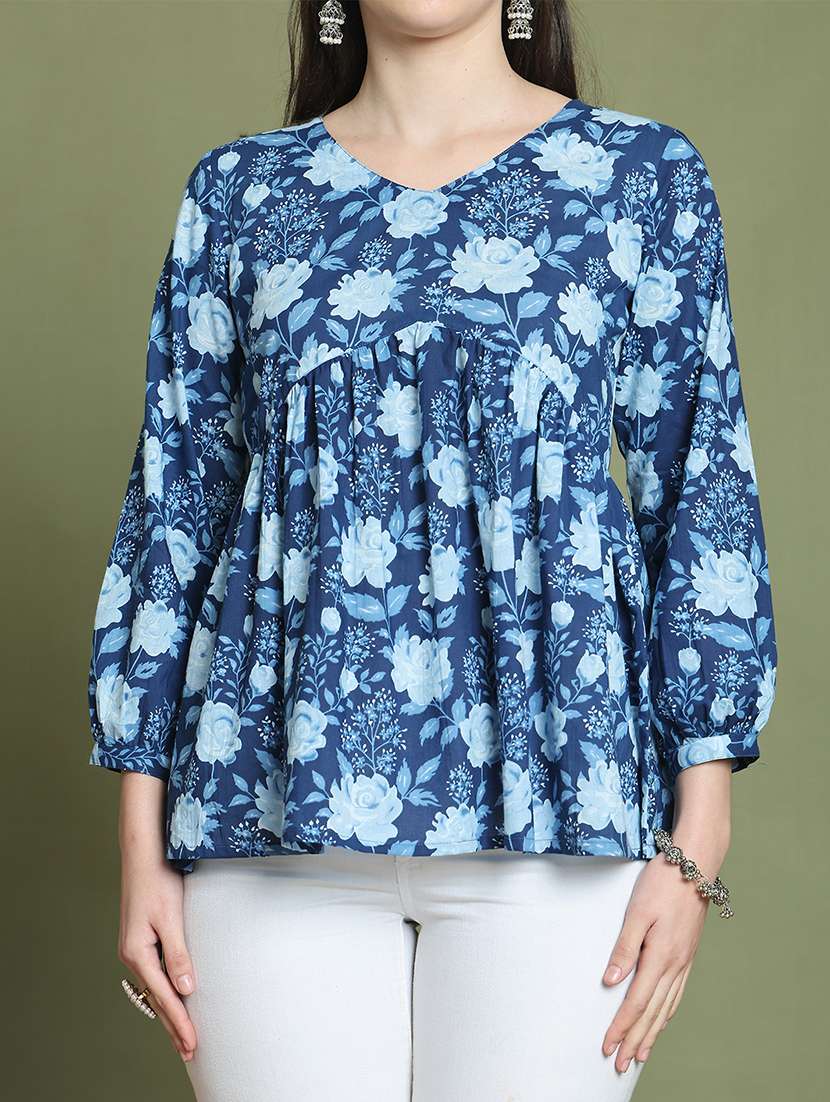 women floral printed v neck a-line top - 21737410 -  Standard Image - 5