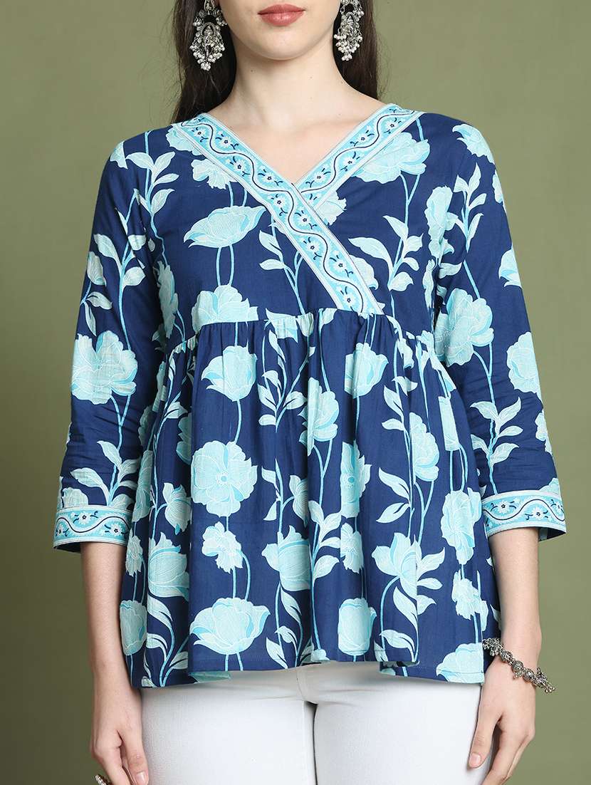 women three quarter sleeve a-line ethnic top - 21737411 -  Standard Image - 5