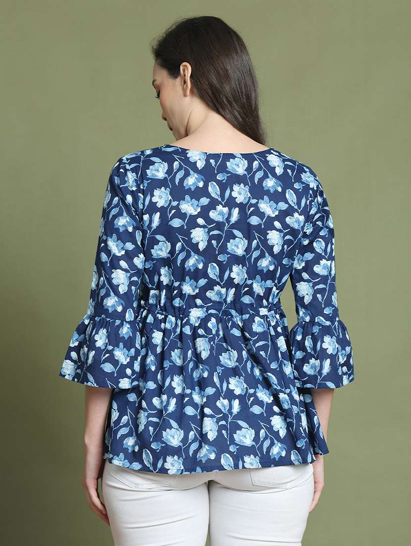 women floral printed notch neck flared top  - 21737416 -  Standard Image - 3