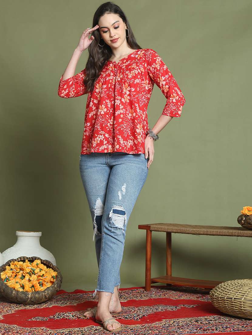 women floral printed notch neck a-line top - 21737417 -  Standard Image - 3