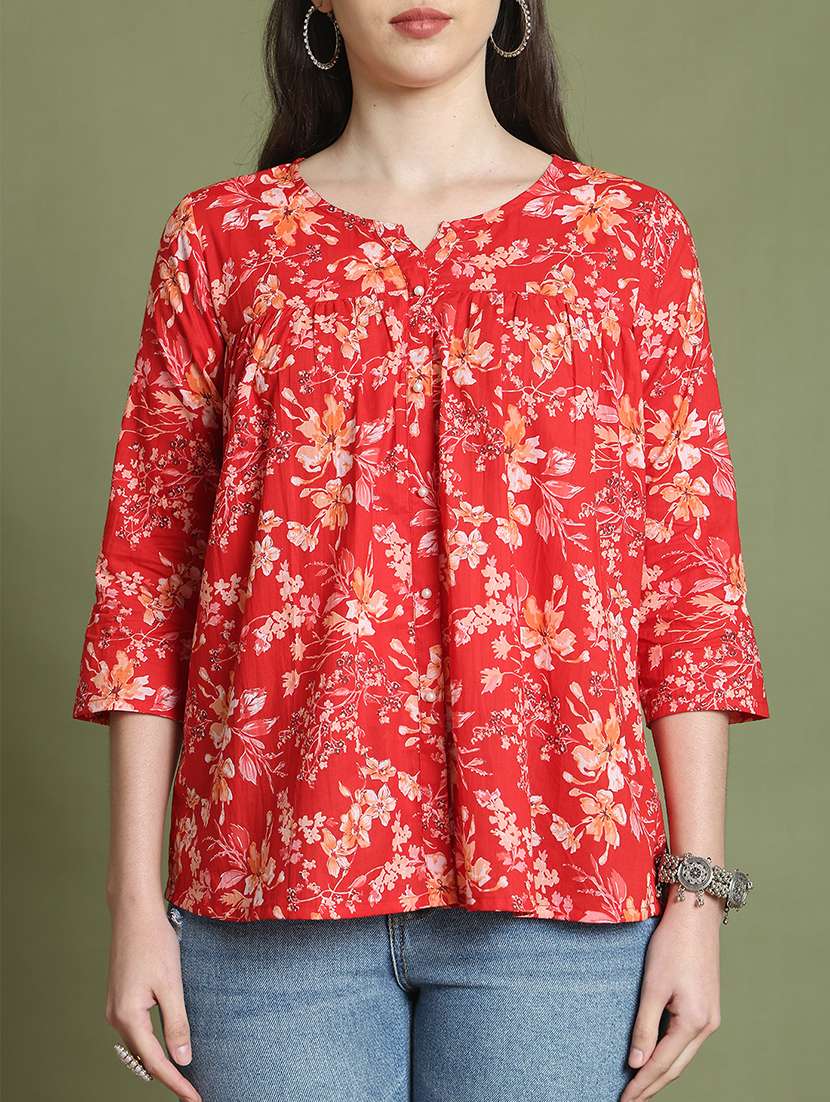 women floral printed notch neck a-line top - 21737417 -  Standard Image - 5