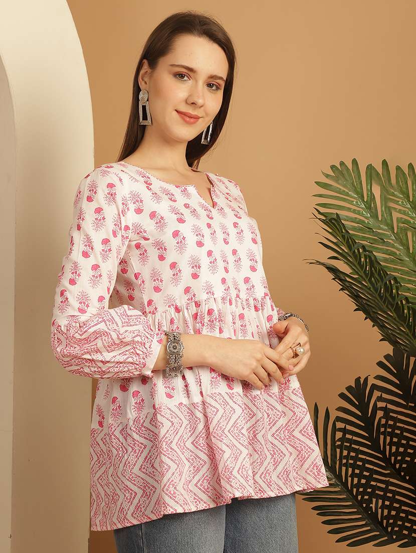 women floral printed notch neck a-line top