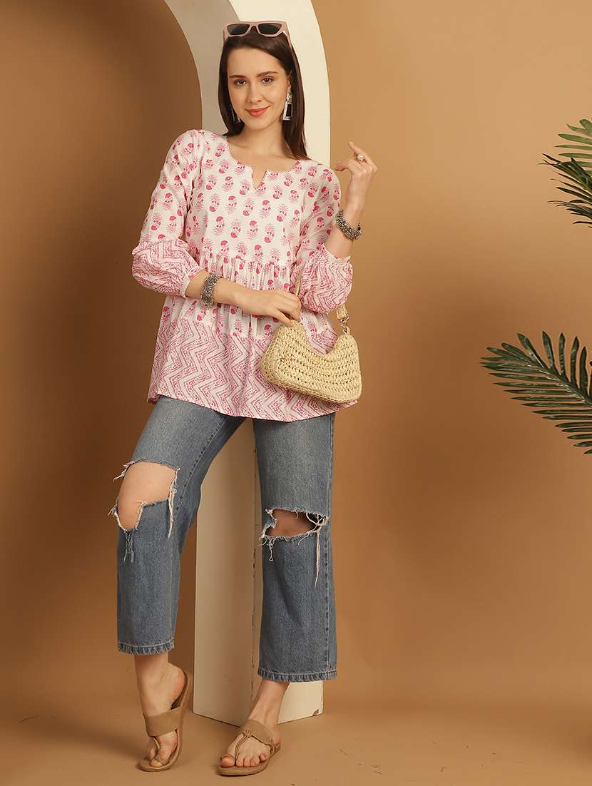 women floral printed notch neck a-line top - 21737418 -  Standard Image - 3