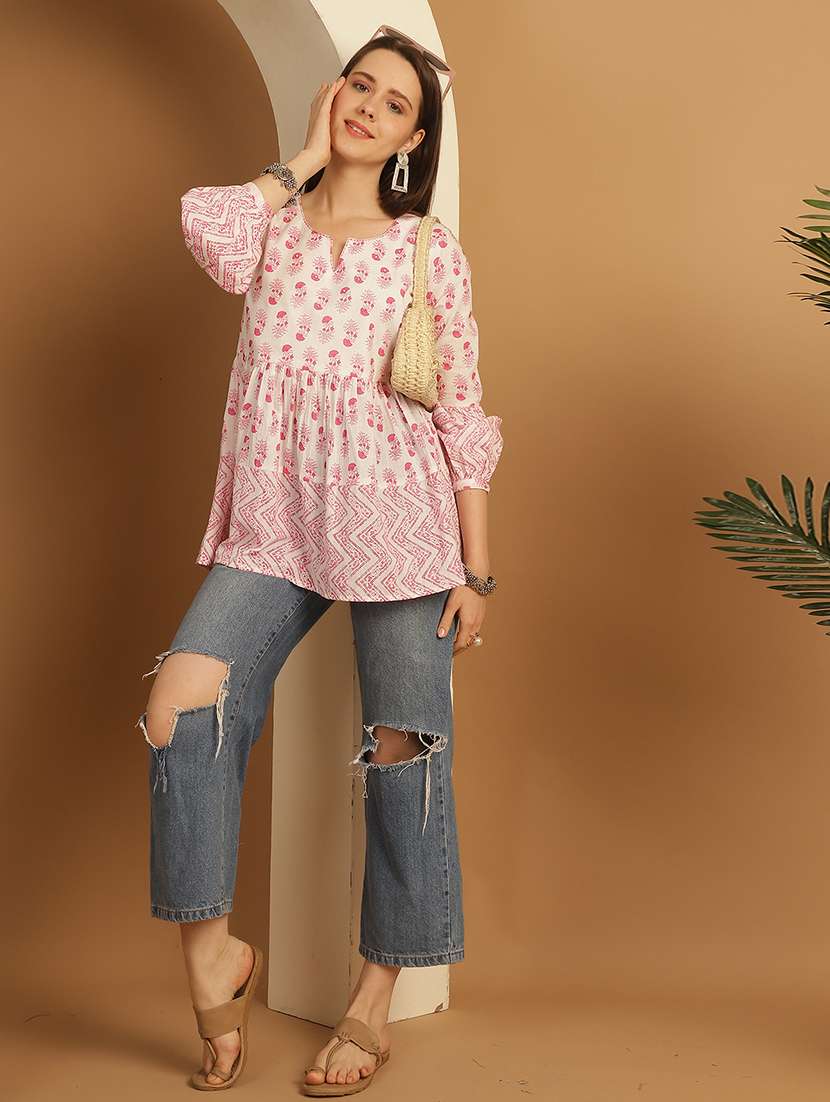 women floral printed notch neck a-line top - 21737418 -  Standard Image - 5