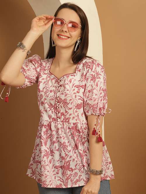women floral short sleeve a-line ethnic top - 21737419 -  Standard Image - 0