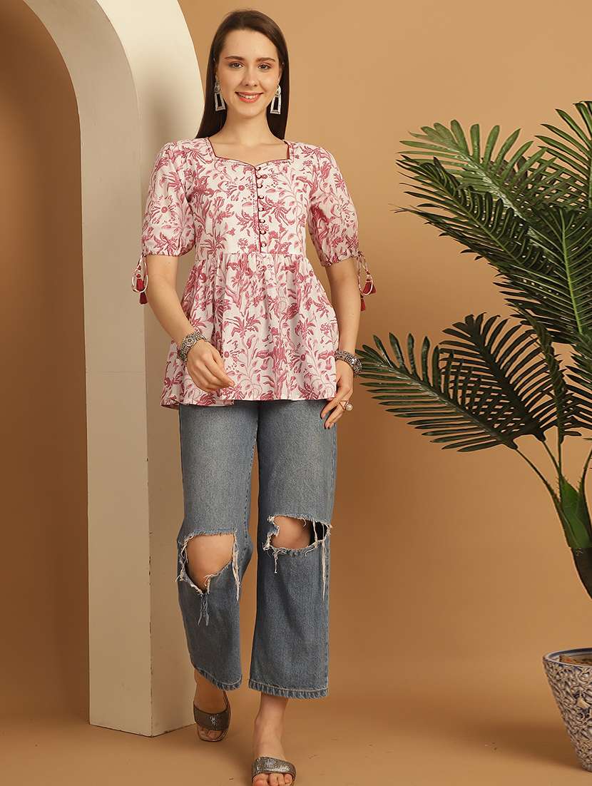 women floral short sleeve a-line ethnic top - 21737419 -  Standard Image - 3