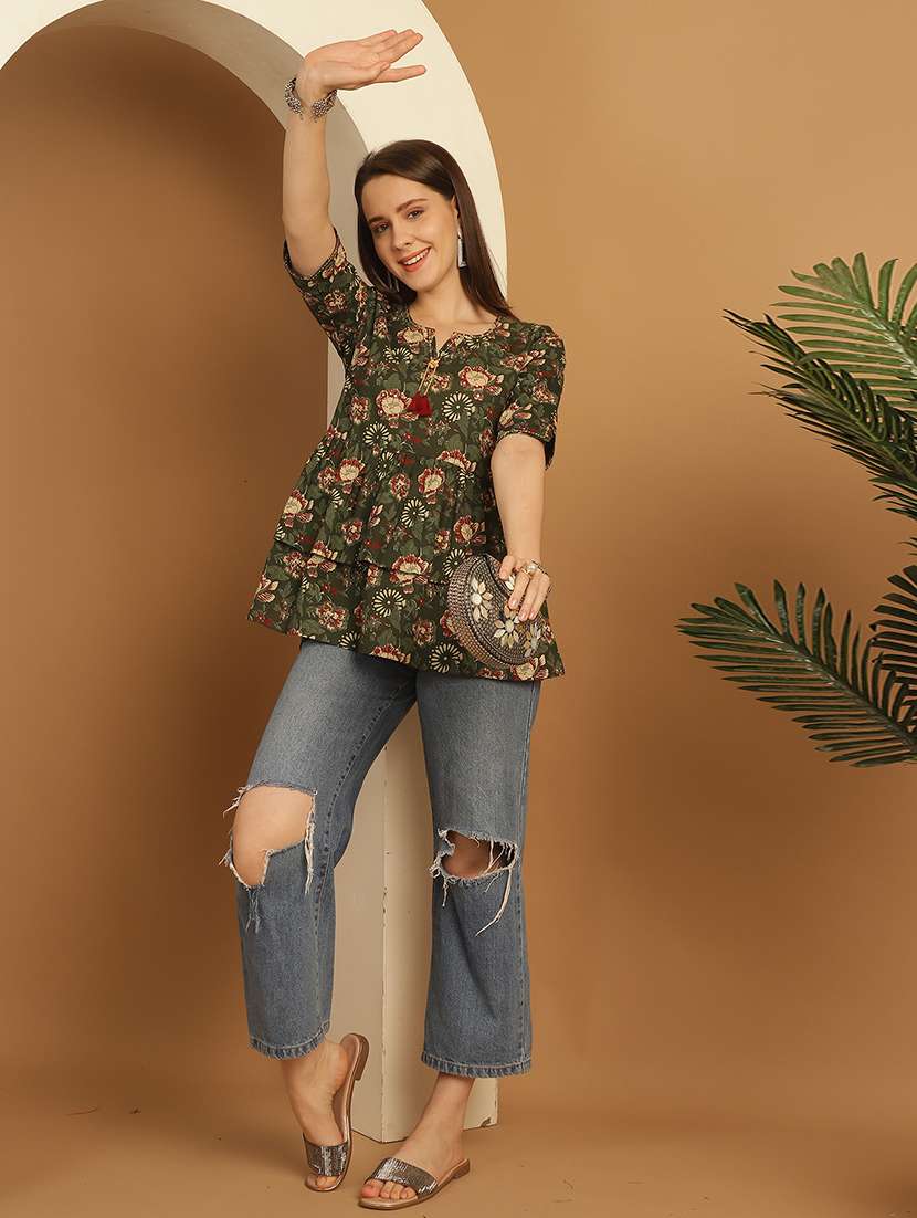 women floral short sleeve a-line ethnic top - 21737421 -  Standard Image - 3