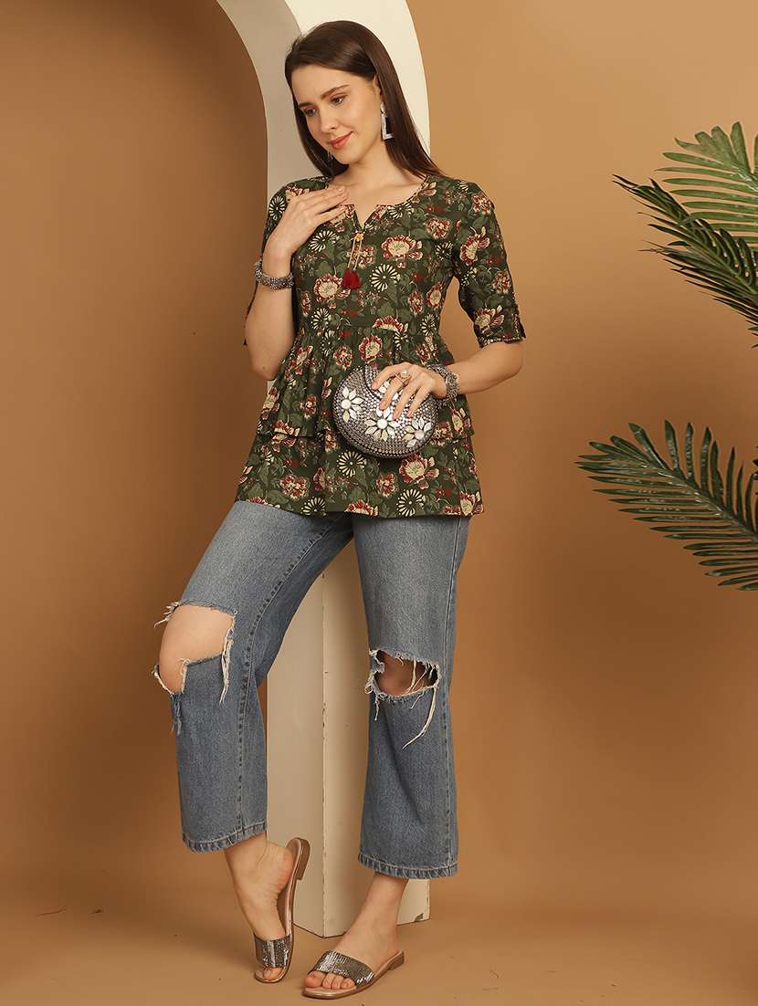 women floral short sleeve a-line ethnic top - 21737421 -  Standard Image - 5