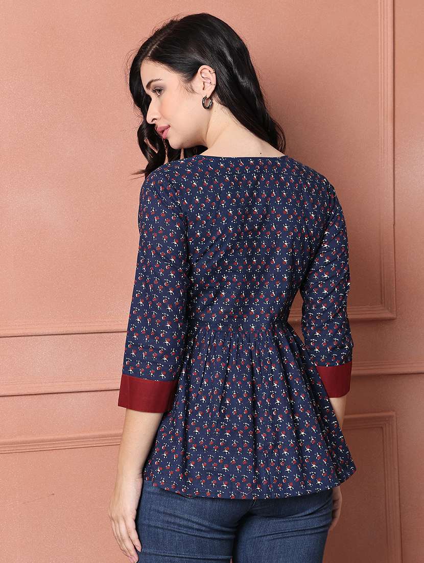 women floral printed notch neck flared top  - 21737422 -  Standard Image - 3