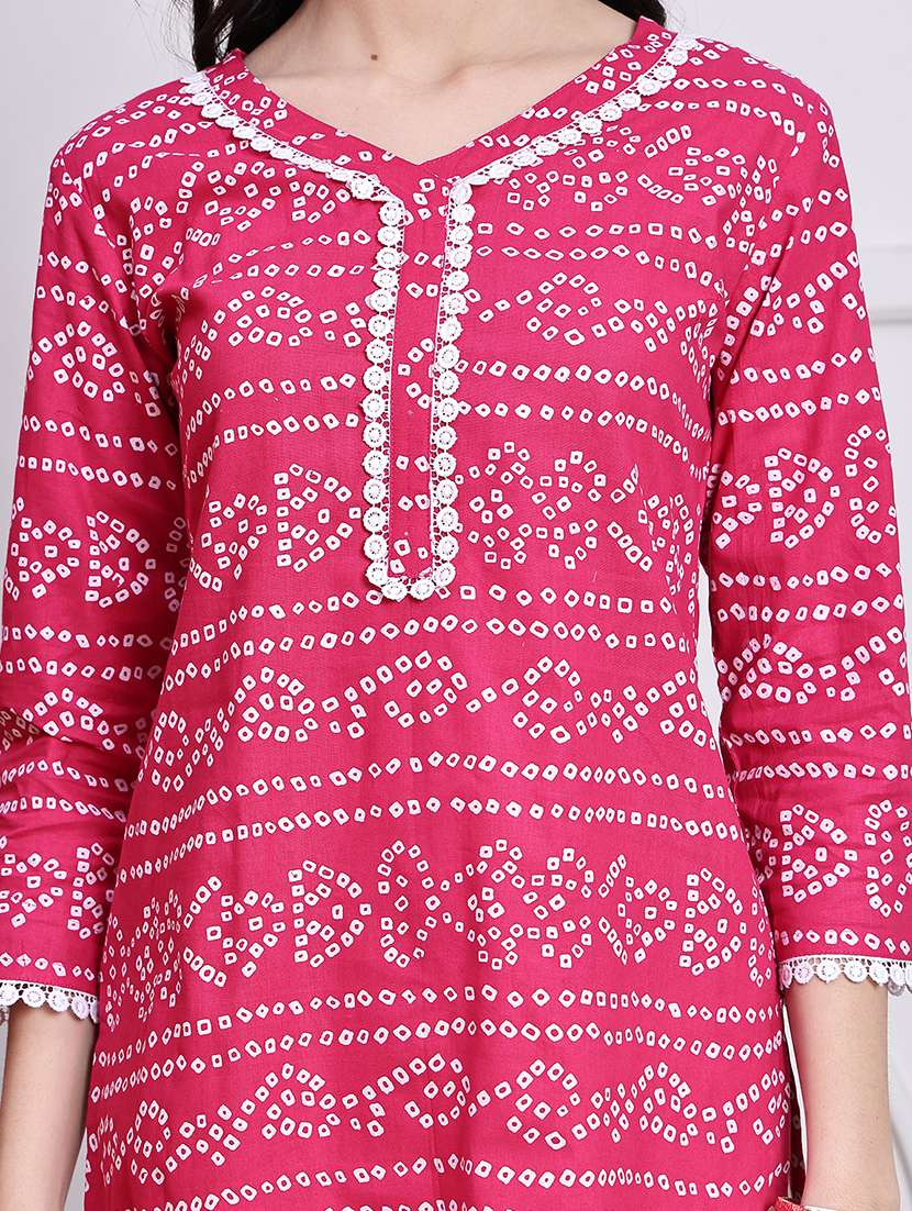 women bandhani printed v neck straight kurti - 21737456 -  Standard Image - 5