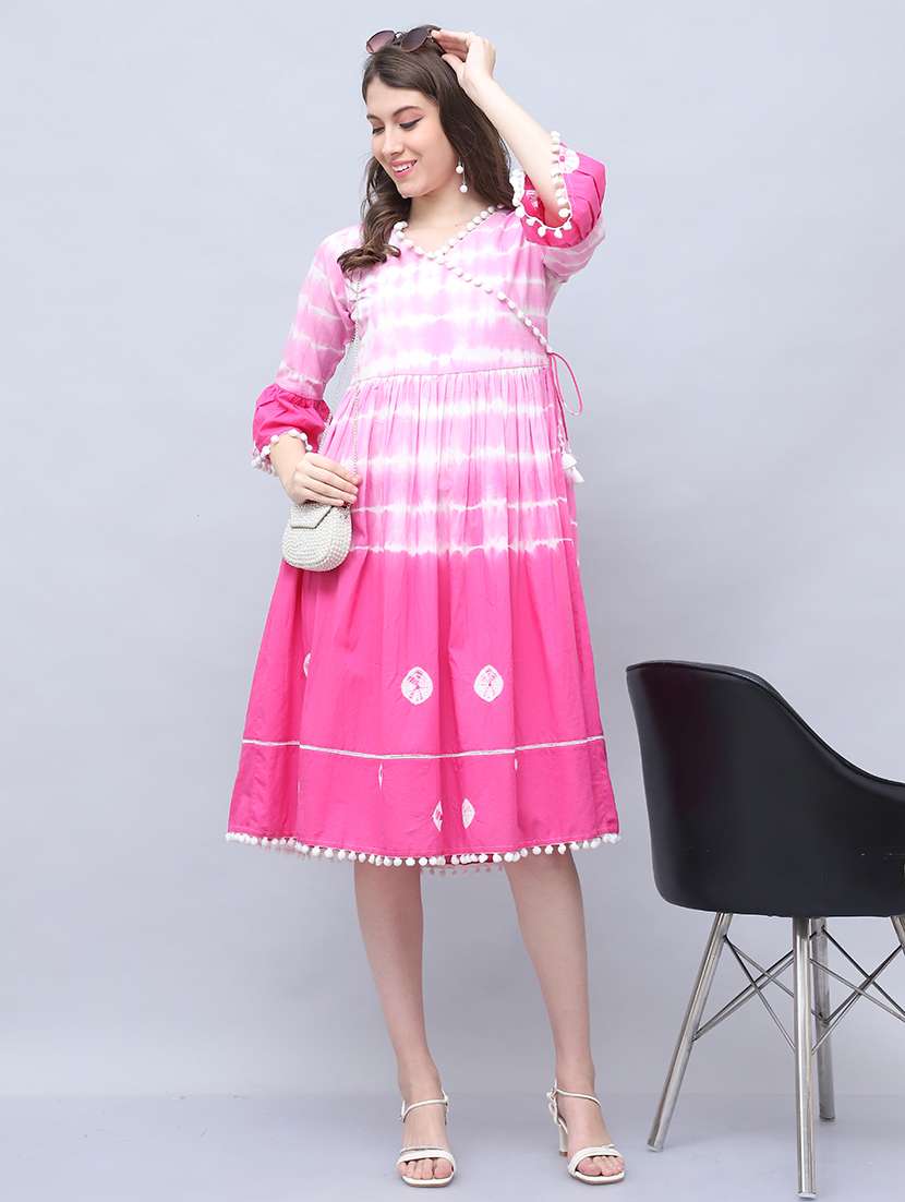 women pink tie & dye a-line ethnic dress - 21737532 -  Standard Image - 3